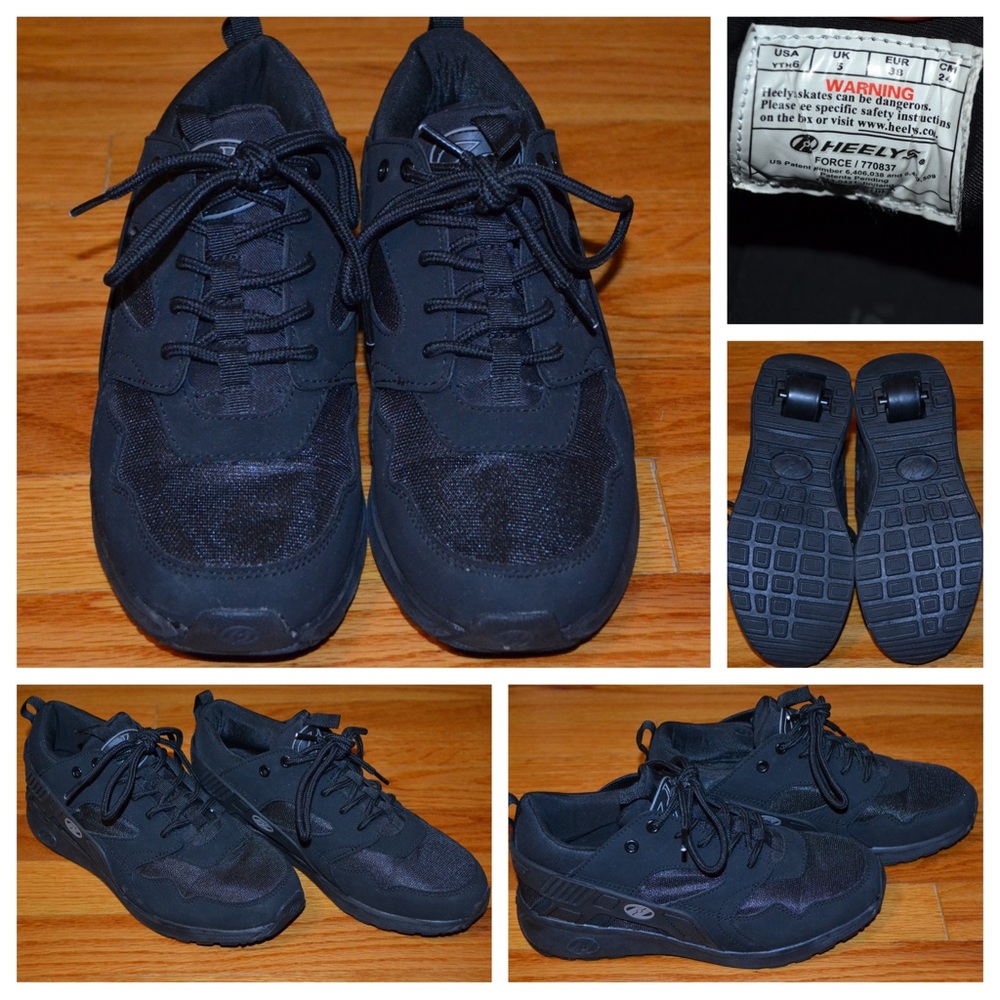 Youth black Heelys skate tennis shoes, size 6